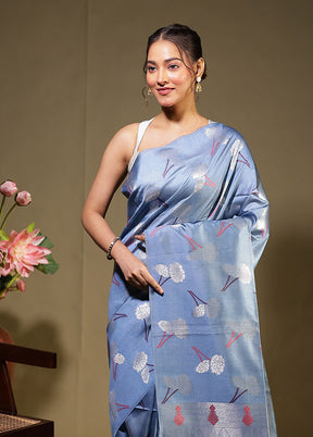Blue Tussar Silk Saree With Blouse Piece
