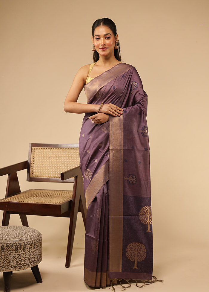 Purple Tussar Silk Saree With Blouse Piece