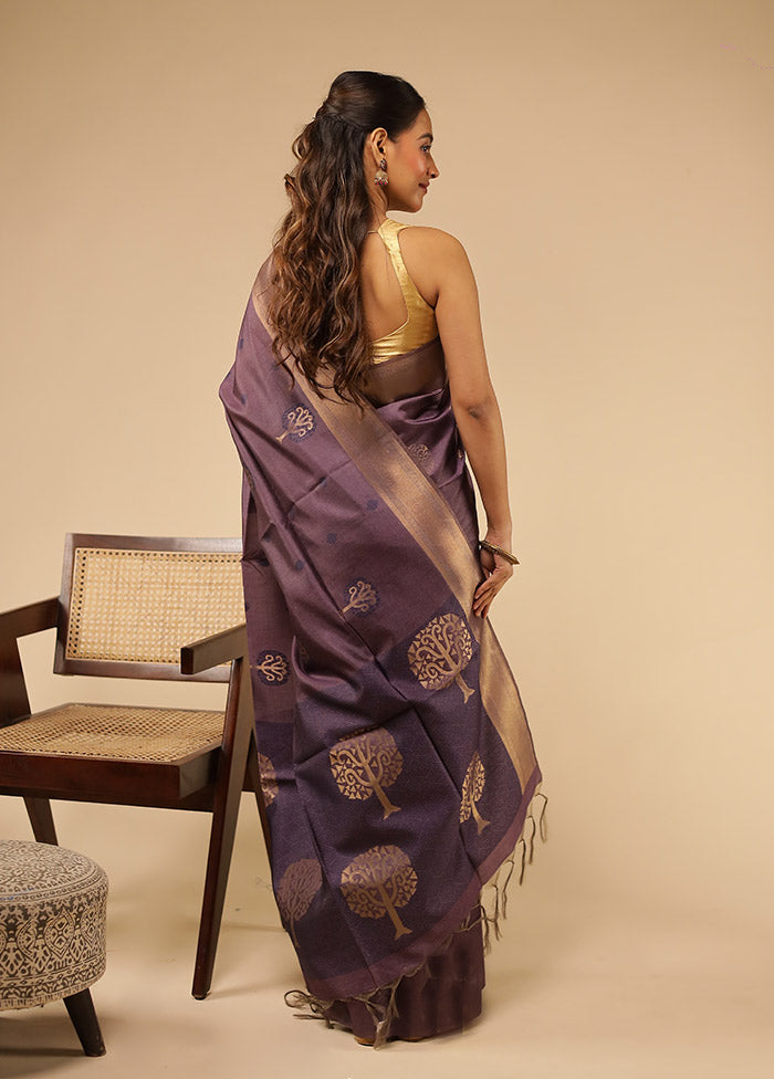 Purple Tussar Silk Saree With Blouse Piece