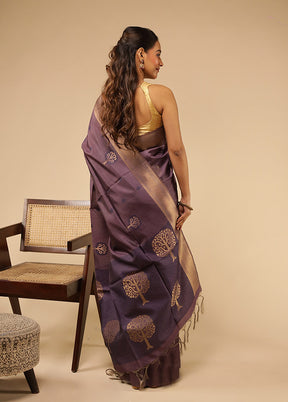 Purple Tussar Silk Saree With Blouse Piece