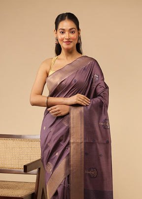 Purple Tussar Silk Saree With Blouse Piece