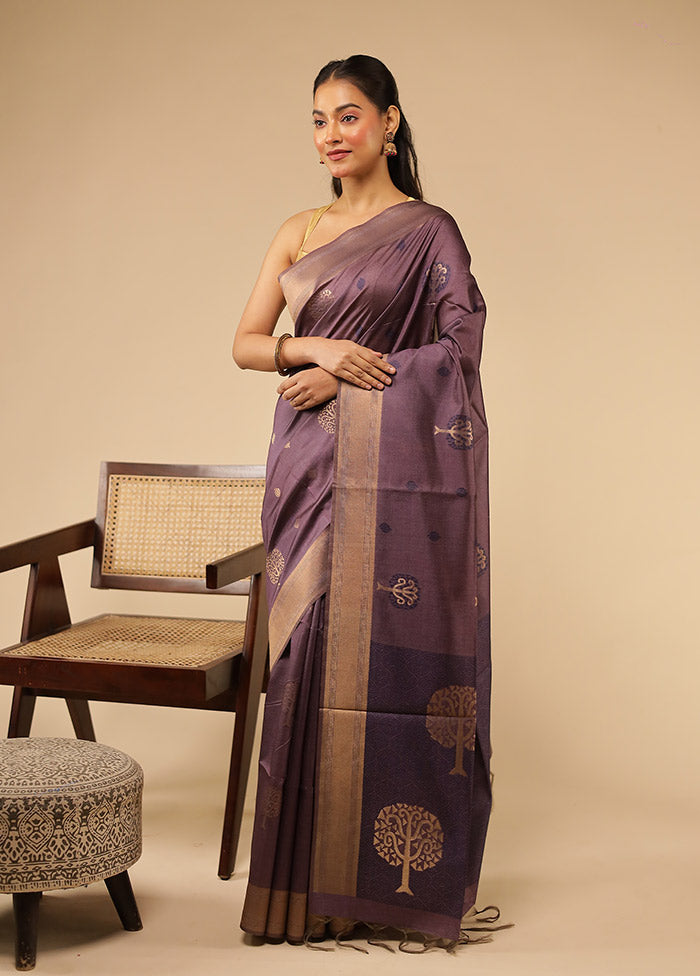 Purple Tussar Silk Saree With Blouse Piece