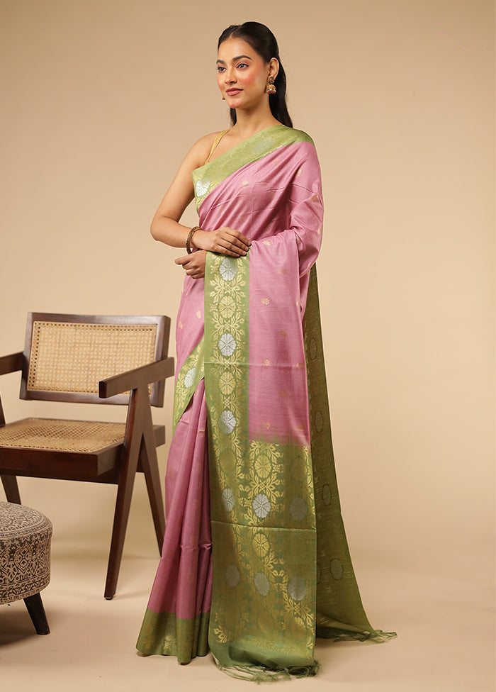 Purple Tussar Silk Saree With Blouse Piece