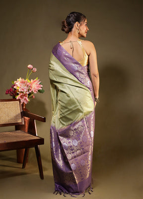 Green Tussar Silk Saree With Blouse Piece
