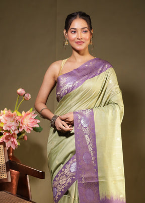 Green Tussar Silk Saree With Blouse Piece