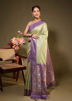 Green Tussar Silk Saree With Blouse Piece