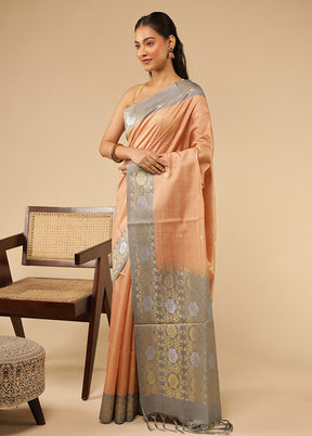 Peach Tussar Silk Saree With Blouse Piece