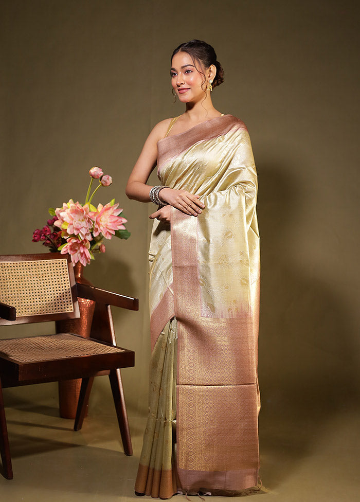 Green Tussar Silk Saree With Blouse Piece