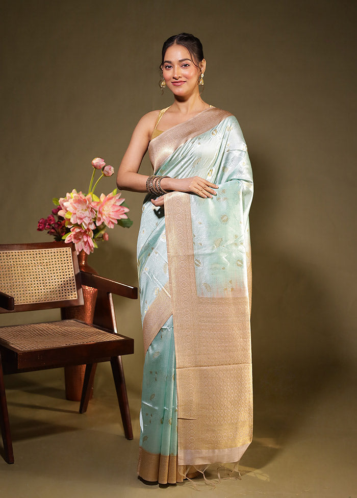 Blue Tussar Silk Saree With Blouse Piece