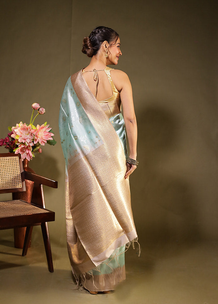 Blue Tussar Silk Saree With Blouse Piece
