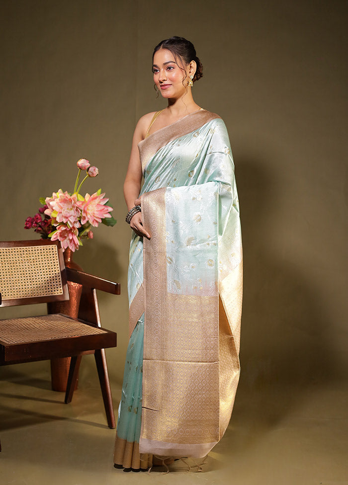 Blue Tussar Silk Saree With Blouse Piece