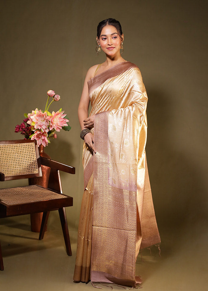 Cream Tussar Silk Saree With Blouse Piece