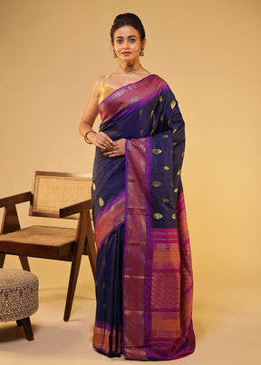 Blue Kanjivaram Silk Saree With Blouse Piece