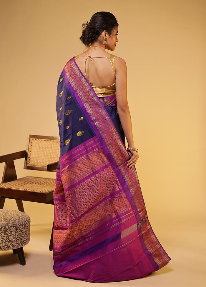 Blue Kanjivaram Silk Saree With Blouse Piece