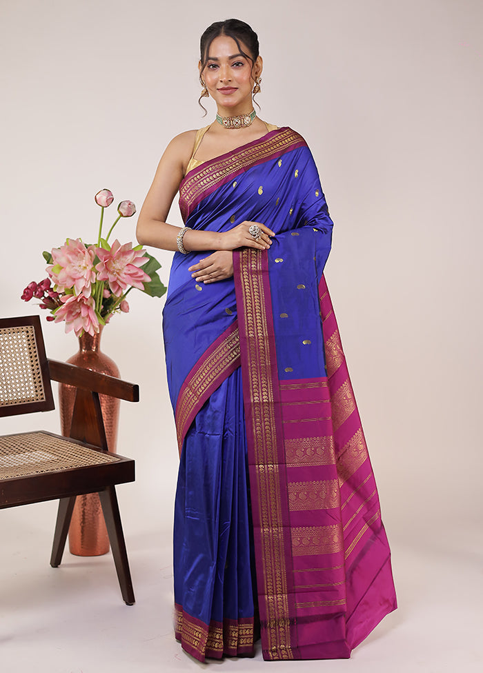 Blue Kanjivaram Silk Saree With Blouse Piece