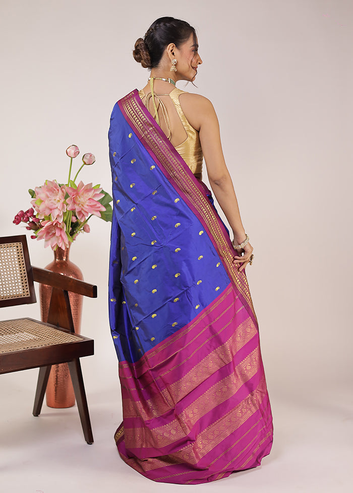Blue Kanjivaram Silk Saree With Blouse Piece