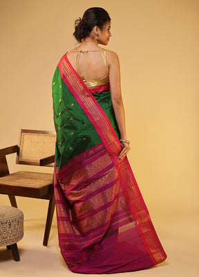 Green Kanjivaram Silk Saree With Blouse Piece