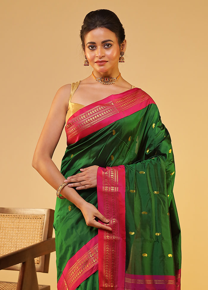 Green Kanjivaram Silk Saree With Blouse Piece
