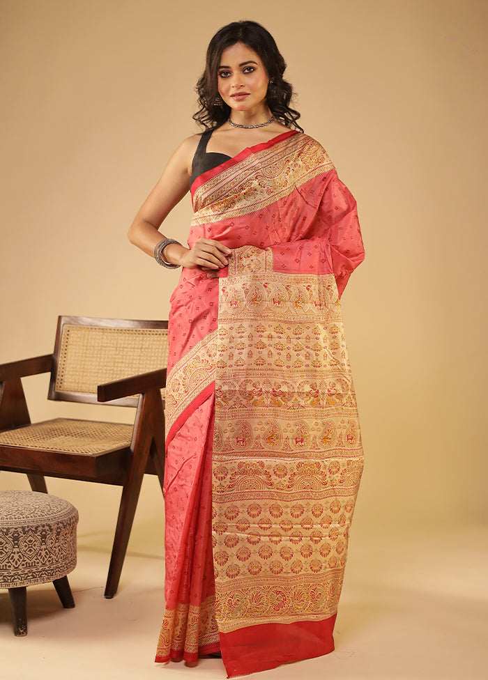 Pink Printed Pure Silk Saree Without Blouse Piece