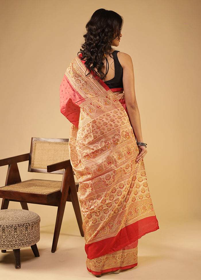 Pink Printed Pure Silk Saree Without Blouse Piece
