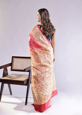 Pink Printed Pure Silk Saree Without Blouse Piece