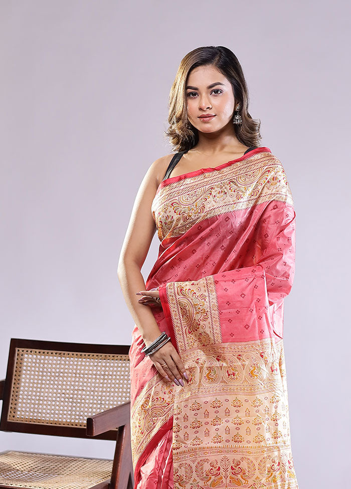 Pink Printed Pure Silk Saree Without Blouse Piece