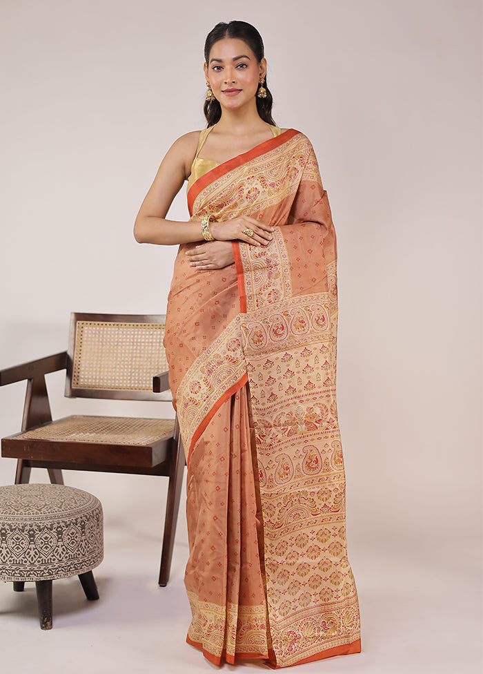 Kojagori Duo – Yellow Kanchipuram & Peach Printed Silk Sarees