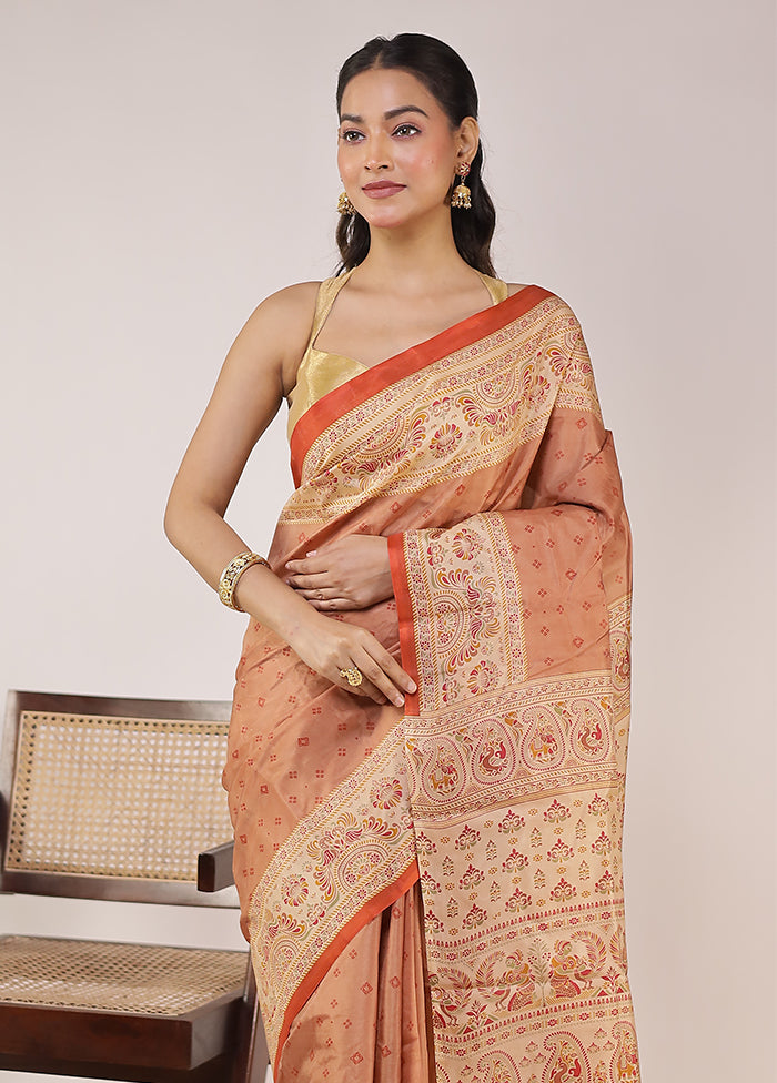 Kojagori Duo – Yellow Kanchipuram & Peach Printed Silk Sarees