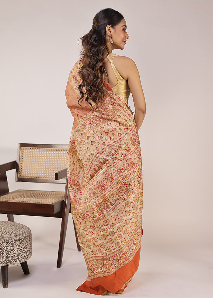 Kojagori Duo – Yellow Kanchipuram & Peach Printed Silk Sarees