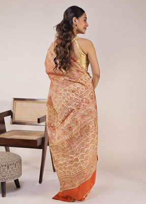 Kojagori Duo – Yellow Kanchipuram & Peach Printed Silk Sarees