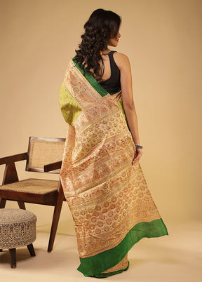 Green Printed Pure Silk Saree Without Blouse Piece