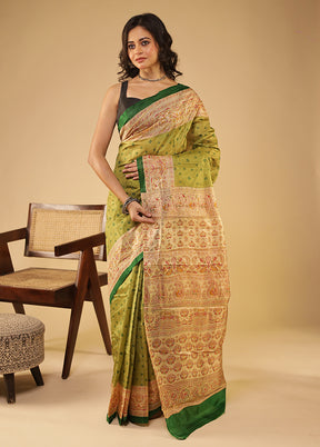 Green Printed Pure Silk Saree Without Blouse Piece