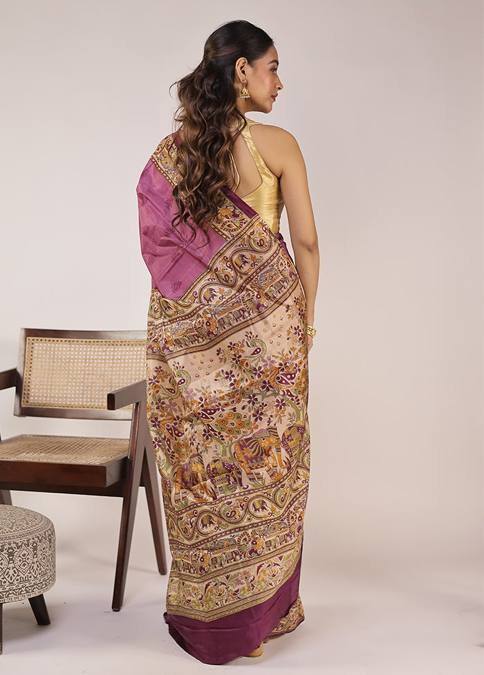Zari Darbar Duo – Purple & Red Printed Silk Sarees