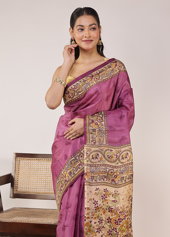 Zari Darbar Duo – Purple & Red Printed Silk Sarees