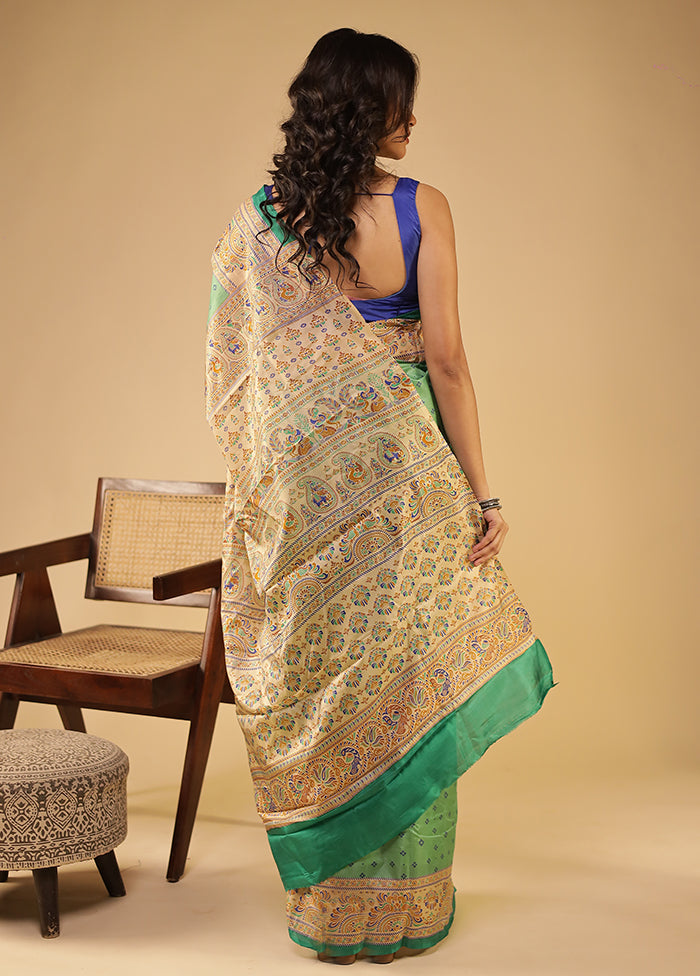 Green Printed Pure Silk Saree Without Blouse Piece