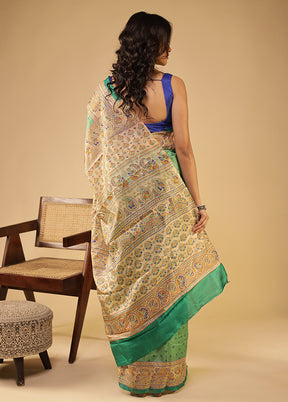 Green Printed Pure Silk Saree Without Blouse Piece