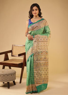Green Printed Pure Silk Saree Without Blouse Piece