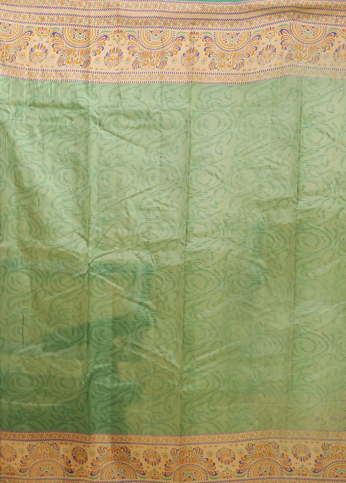 Green Printed Pure Silk Saree Without Blouse Piece