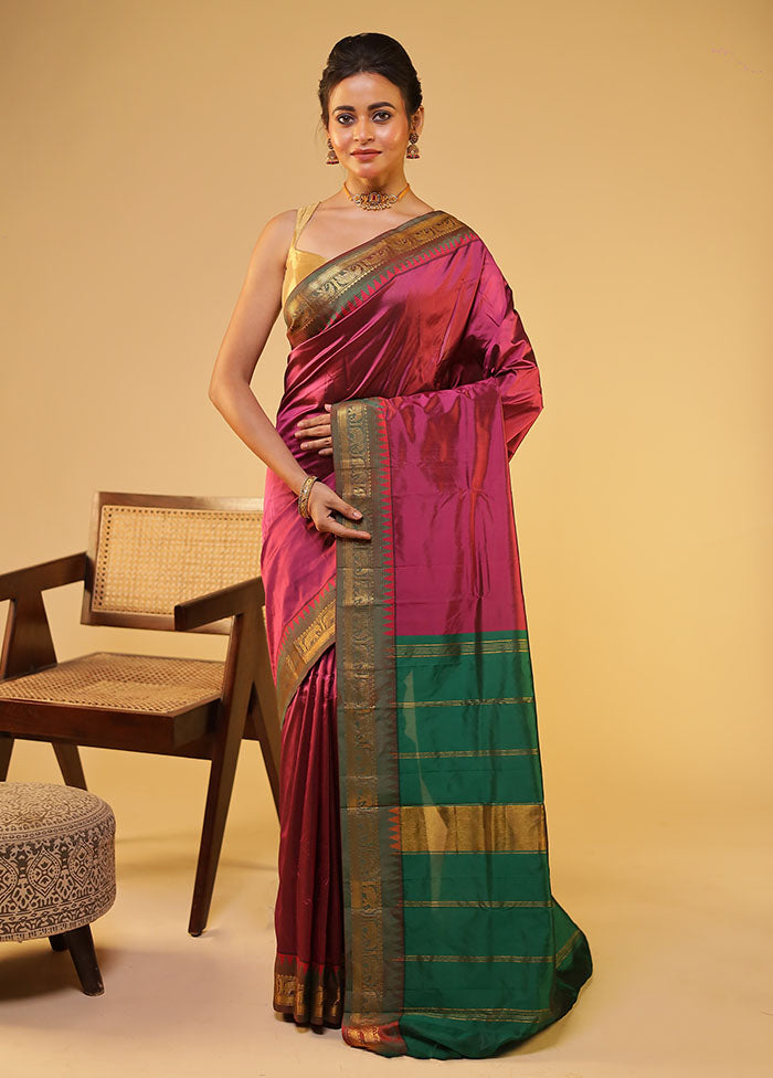 Purple Kanjivaram Silk Saree With Blouse Piece