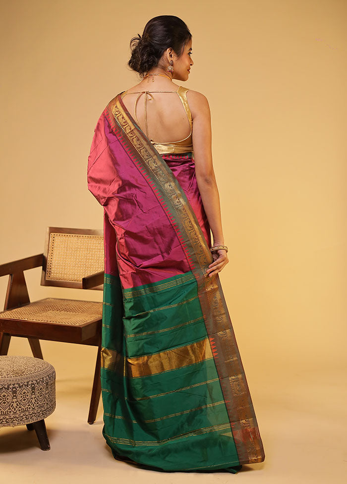 Purple Kanjivaram Silk Saree With Blouse Piece