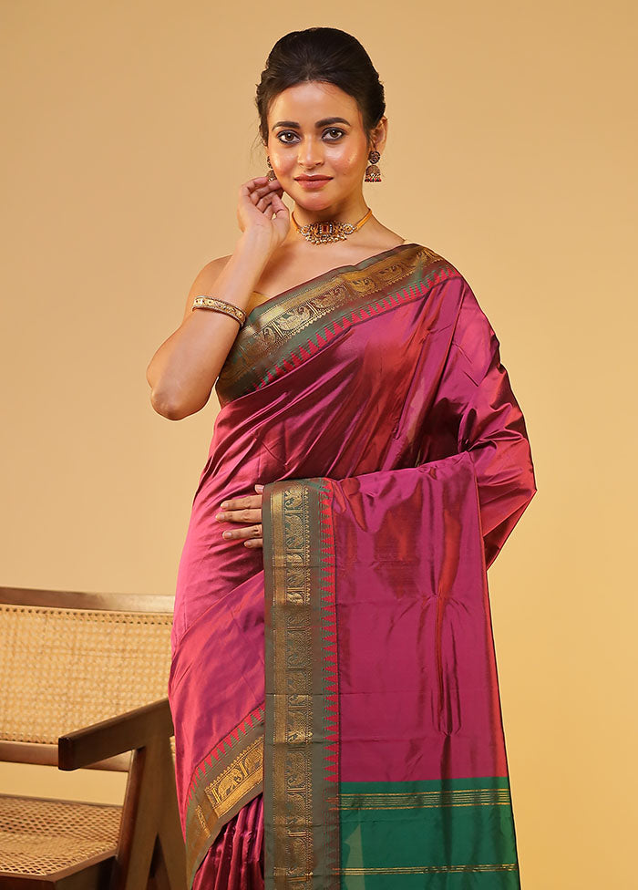 Purple Kanjivaram Silk Saree With Blouse Piece