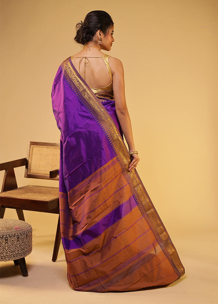 Purple Kanjivaram Silk Saree With Blouse Piece