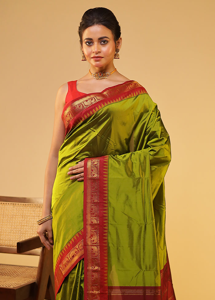 Green Kanjivaram Silk Saree With Blouse Piece