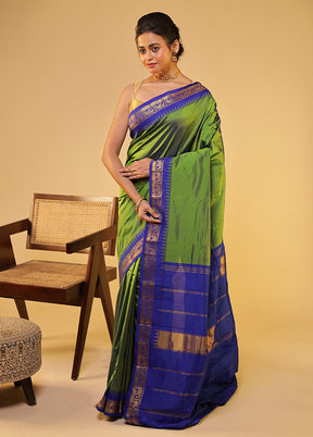 Green Kanjivaram Silk Saree With Blouse Piece