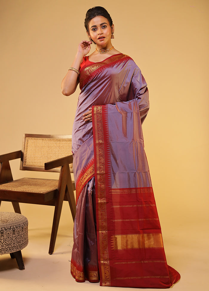 Grey Kanjivaram Silk Saree With Blouse Piece
