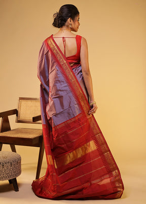 Grey Kanjivaram Silk Saree With Blouse Piece