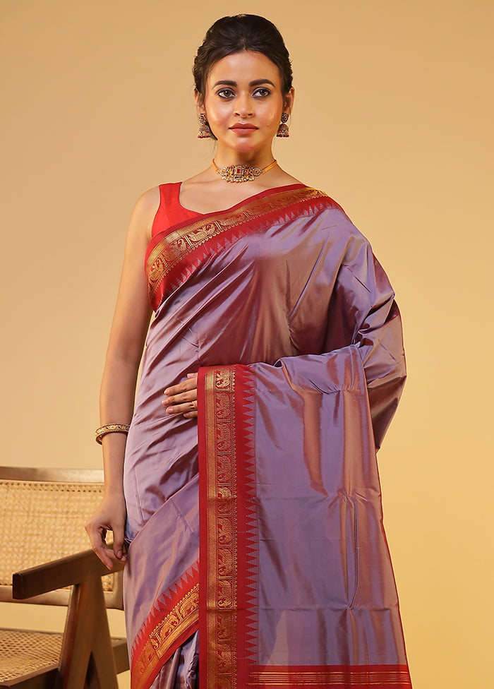 Grey Kanjivaram Silk Saree With Blouse Piece