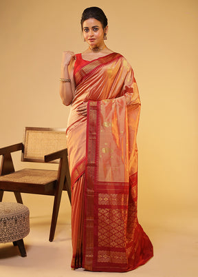 Pink Kanjivaram Silk Saree With Blouse Piece
