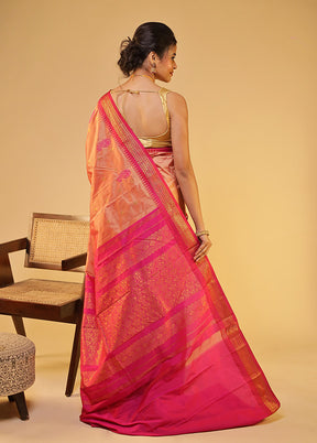 Pink Kanjivaram Silk Saree With Blouse Piece