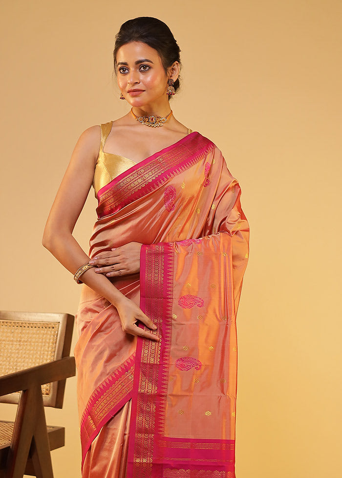 Pink Kanjivaram Silk Saree With Blouse Piece